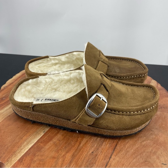 Birkenstock Buckley suede Genuine Shearling Mule Size 36 US 5 dark tea - Picture 1 of 6